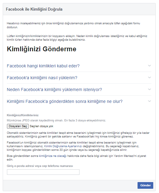 Facebook ile Kimliğini Doğrulama