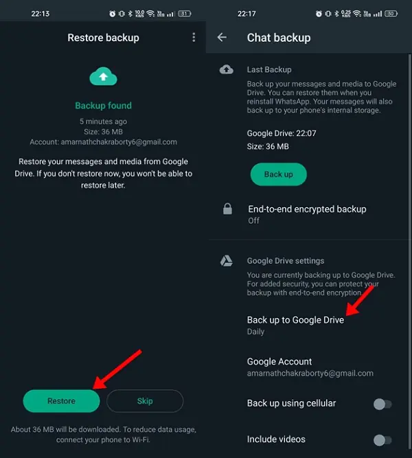 Omix Android Whatsapp yedekleme işlemi
