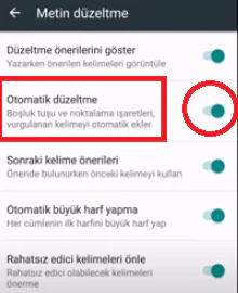 Android Otomatik Düzeltme Kapatma