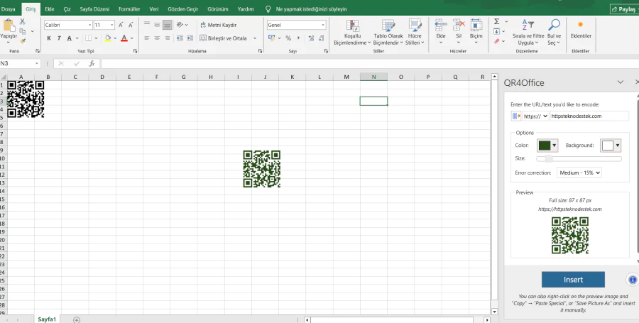 Excel QR kodu