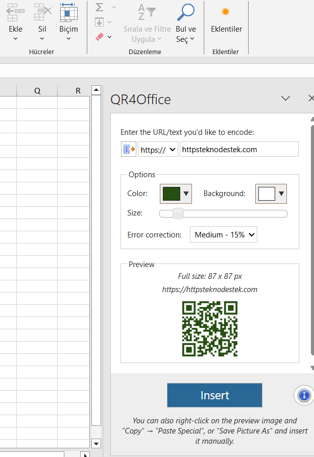 Excel’de QR Oluşturma