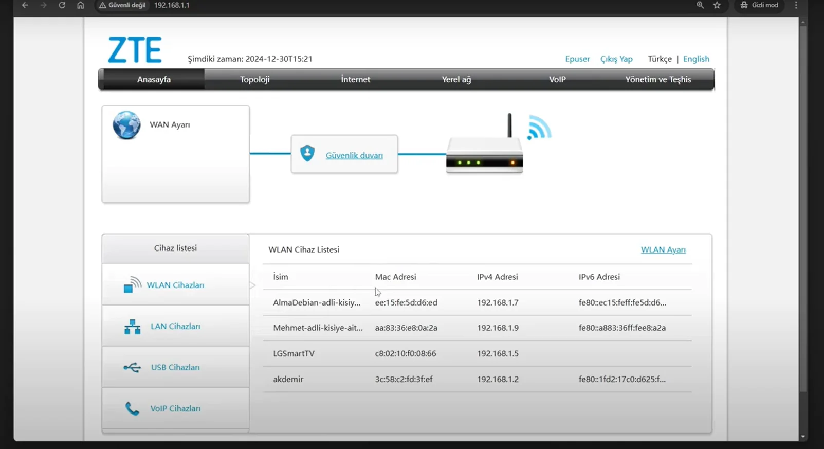 mac filtreleme modemden yapamıyorum