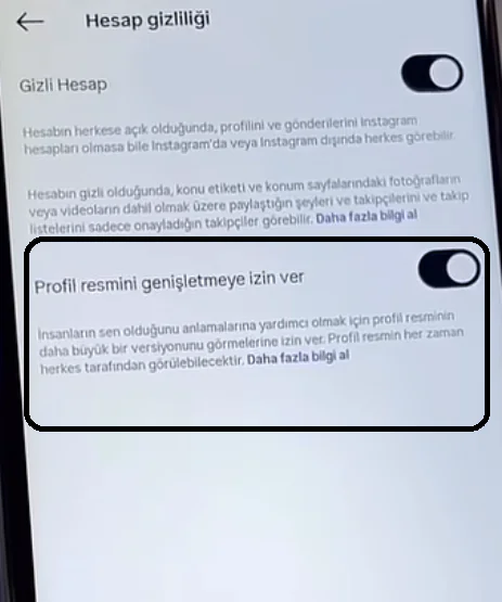 Instagram profil resmi büyütmesini engelleme