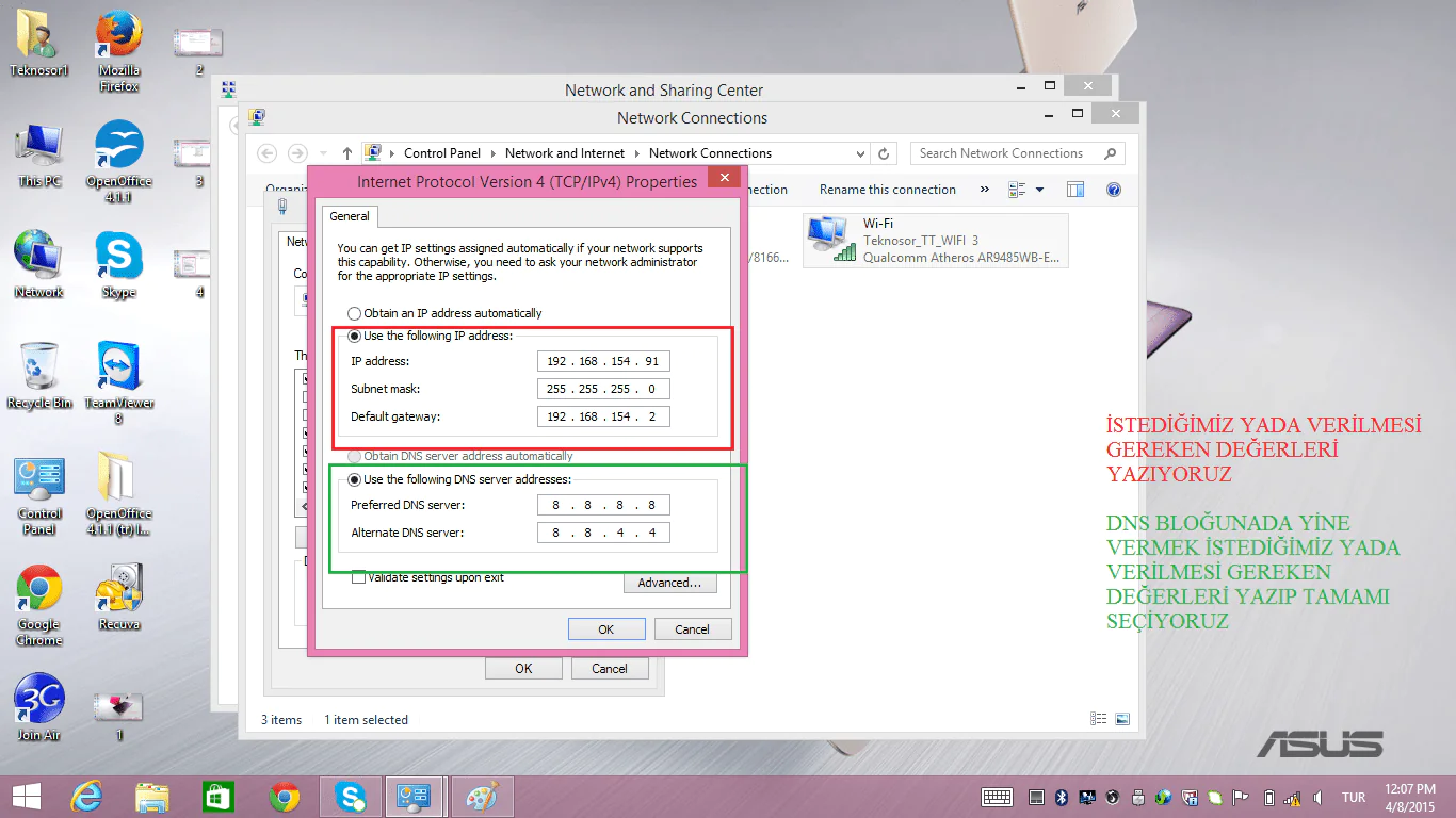 Windows 8 DNS ve ip değiştirme