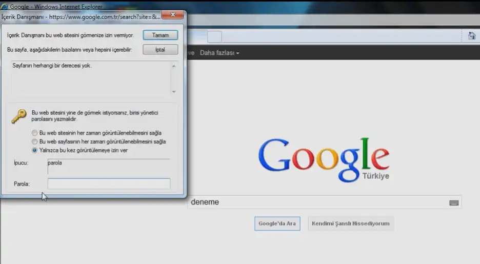 İnternet Explorer İçerik Danışmanı parolasını Kaldırma