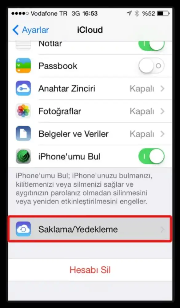 iCloud Yedekleme Ayarları