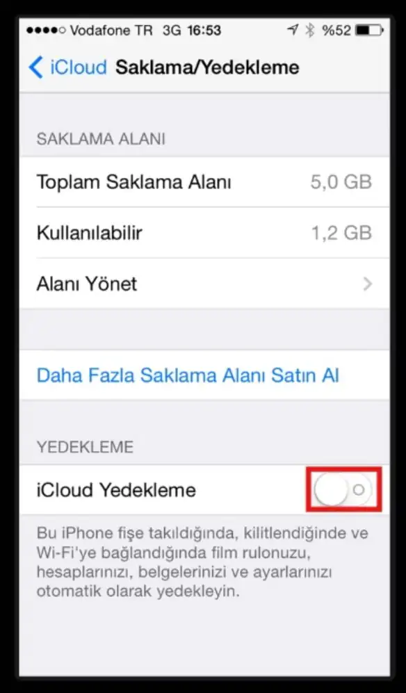 iCloud Yedeklemeyi başlatma