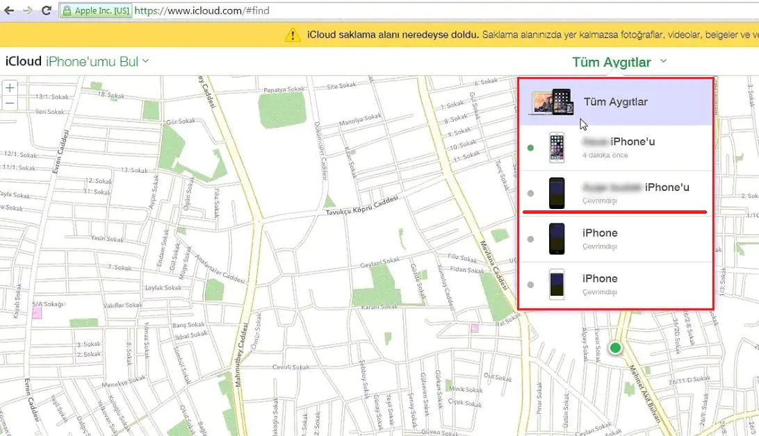 iCloudda iPhone'umu Bul Özelliğini iptal etmek