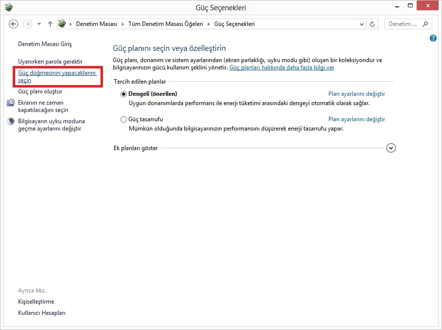 Windows 8.1de Hızlı Başlangıç seçenekleri