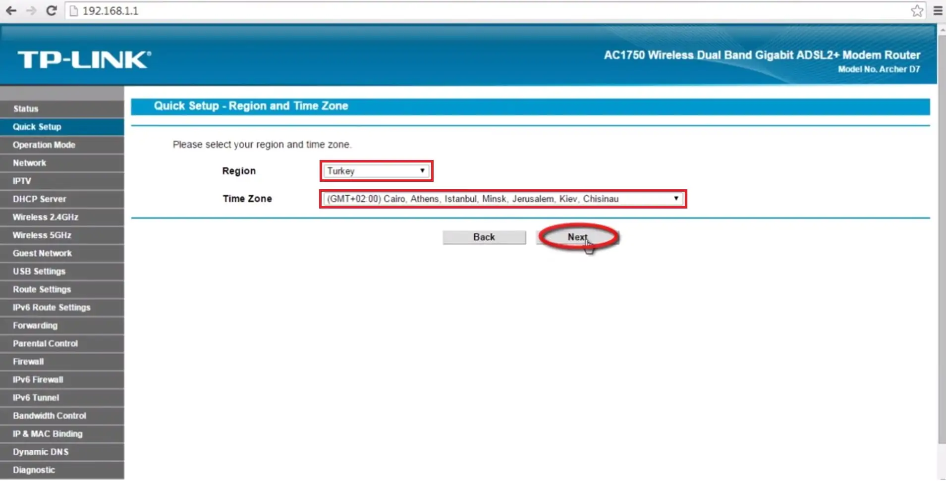 modem bölge ve saat seçimi