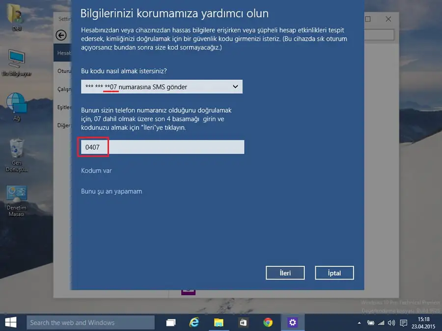 Windows10 Account oluşturma