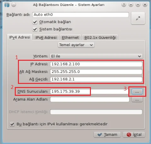 Pardus IP Adresi Değiştirme