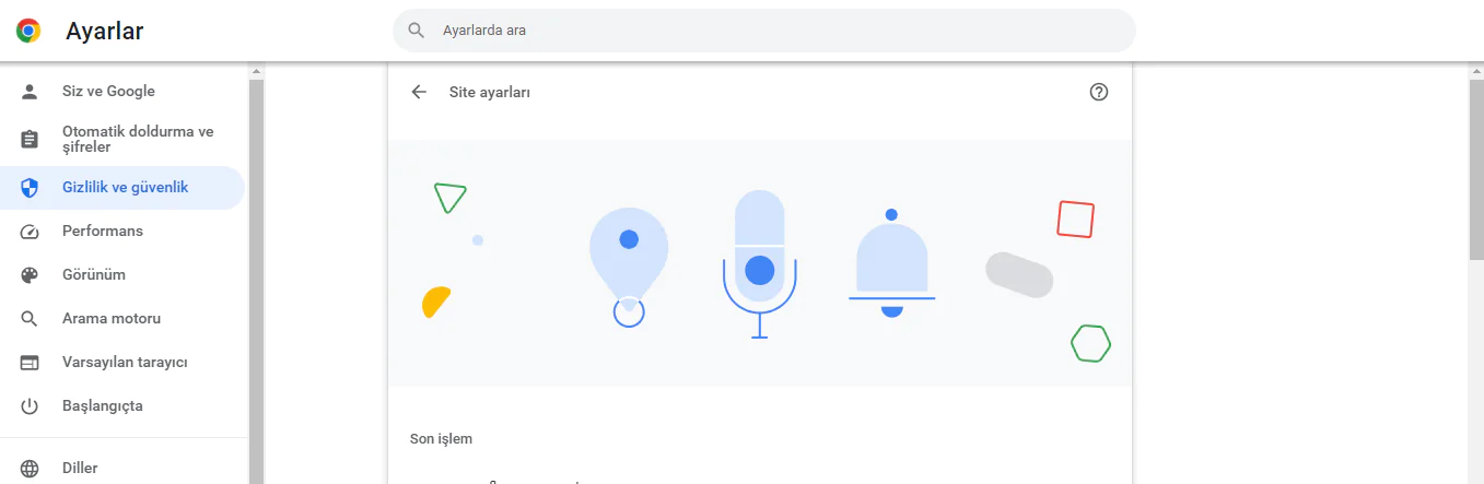 Chrome Site Ayarları İzinlerini Değiştirme
