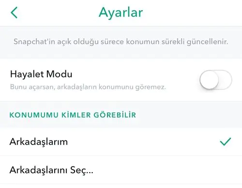 Snapchat Hayalet Modu