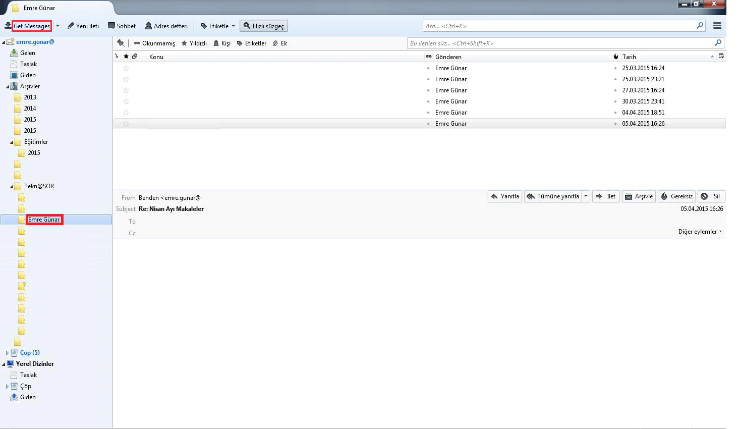 mail üzerinde klasör oluşturma