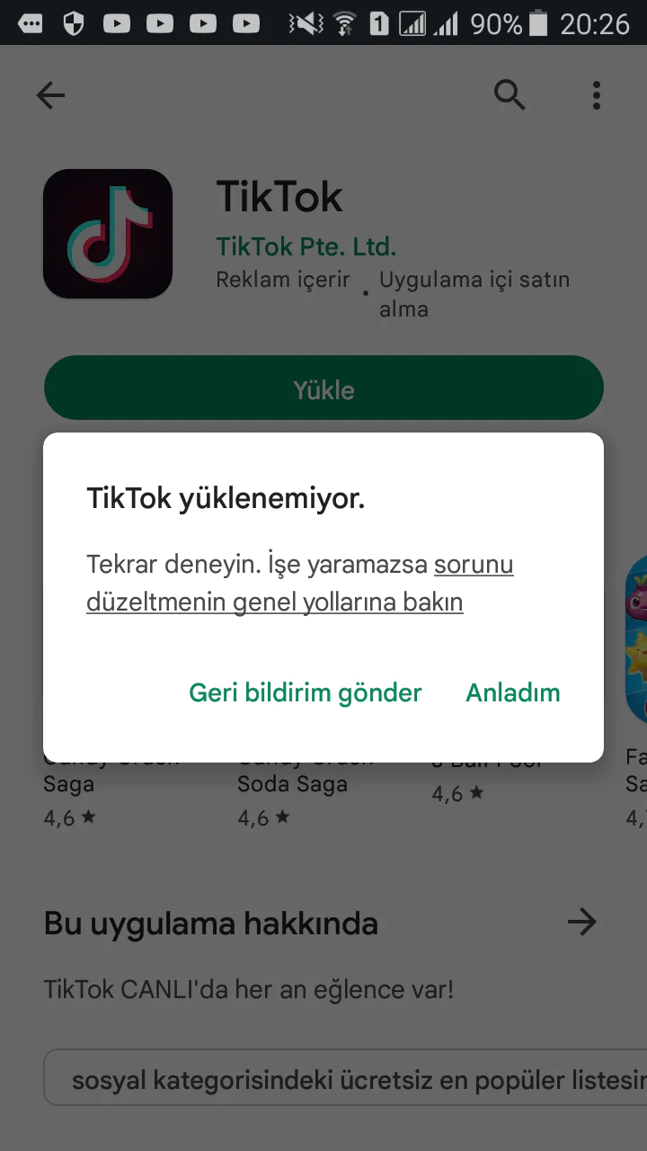 TikTok Bir Şeyler Yanlış Gitti Hatası