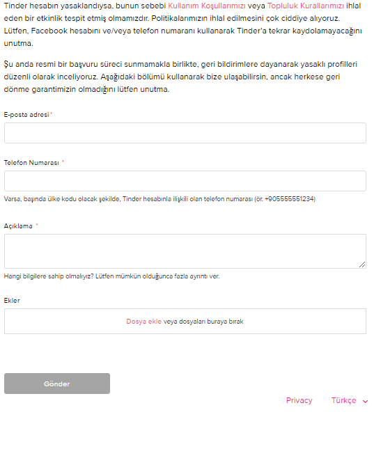 Yasaklanan Tinder Hesabı İçin Talep Formu Nasıl Gönderilir 