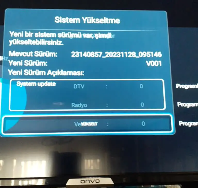 Onvo TV Yazılım Güncelleme Hatası alıyorum sorun çözümü nedir