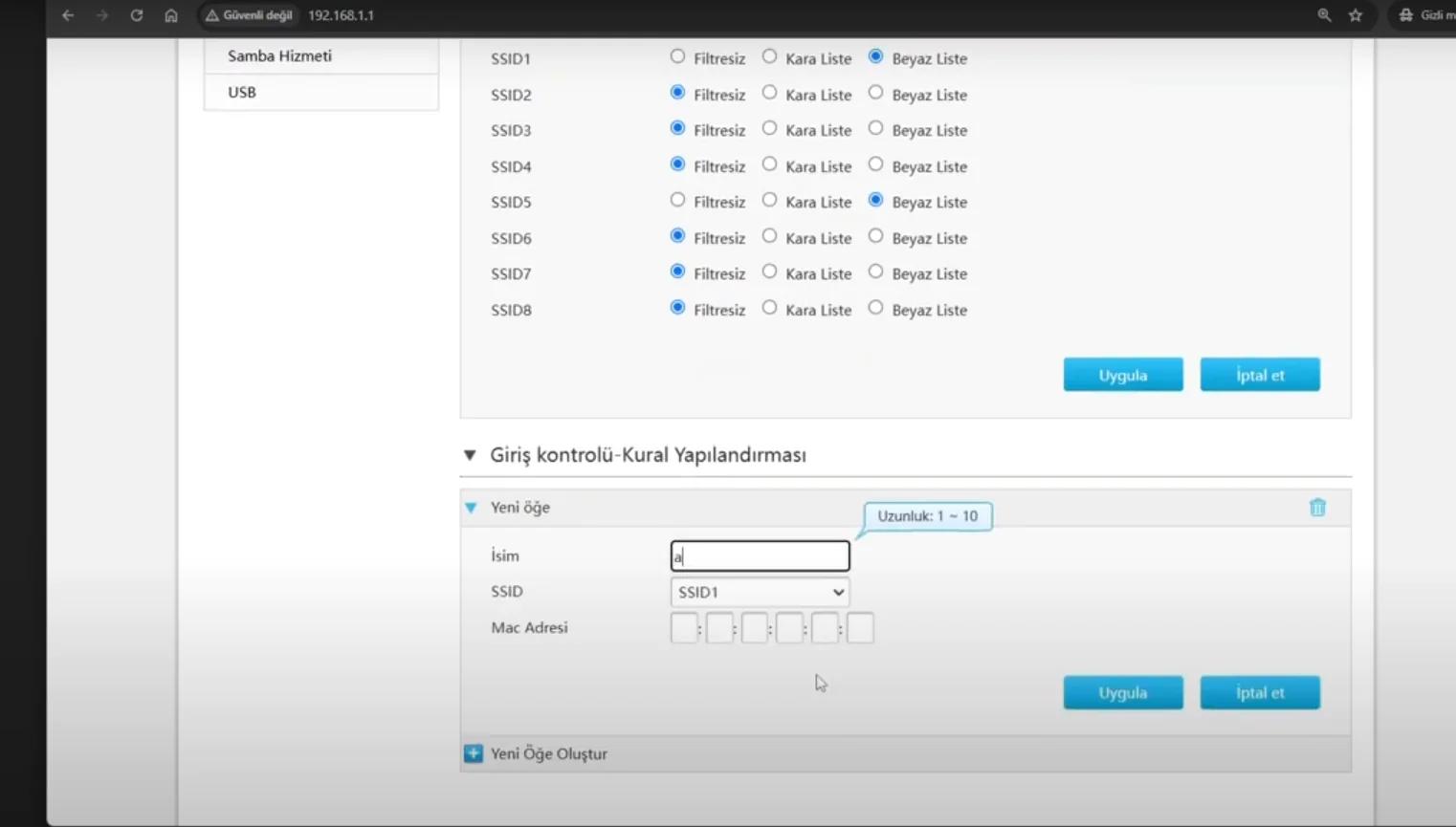ZTE F6600 Modemde MAC Filtreleme Açamıyorum.