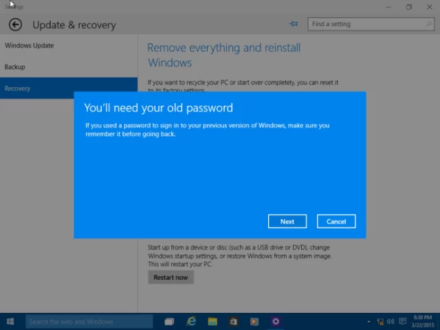 Windows'ta Eski Sürümlere Geri Dönme