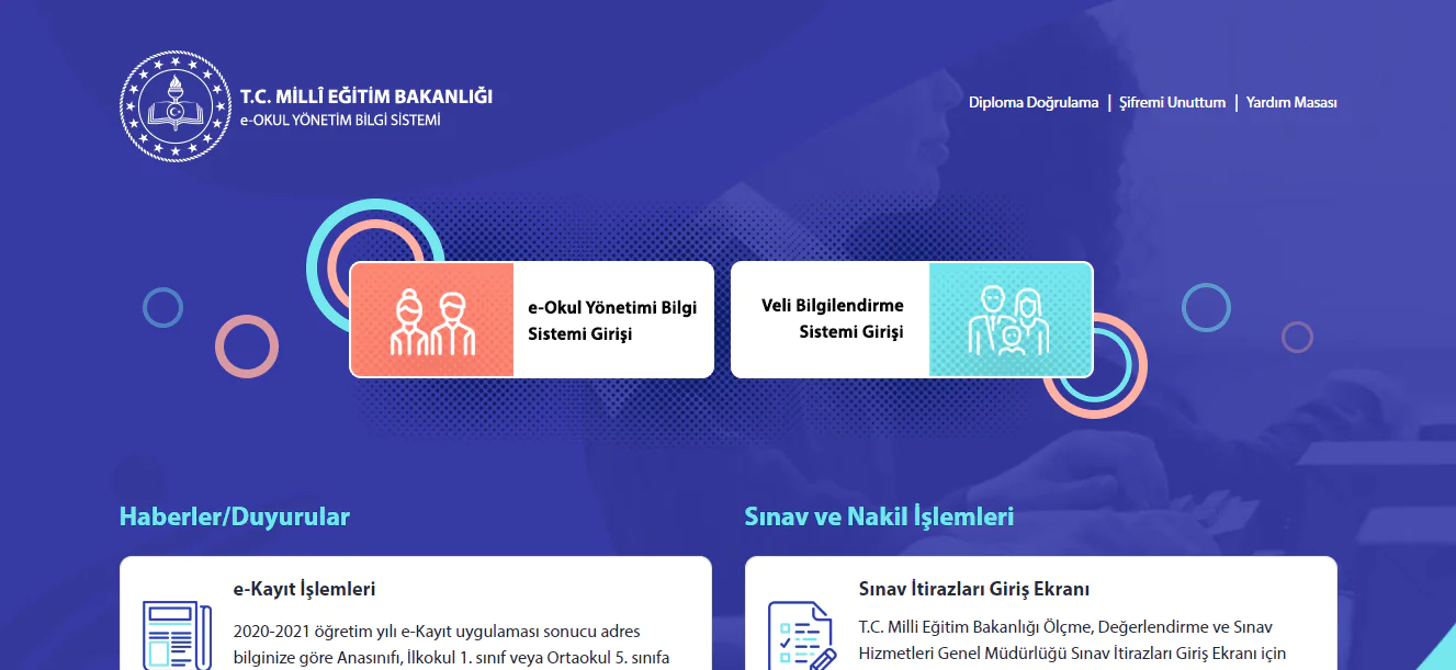 e-Okul veli bilgilendirme sistemi giriş ekranı