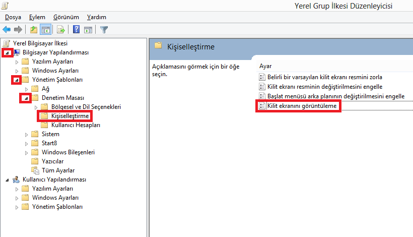 windows 8de yerel grup ilkesi değiştirme