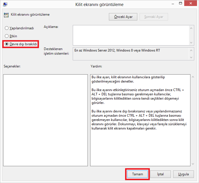 Windows 8de Kilit Ekranı kaldırma