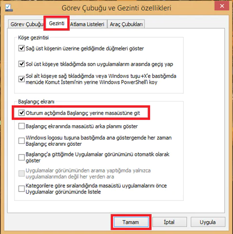 Windows 8.1 gezinti seçenekleri