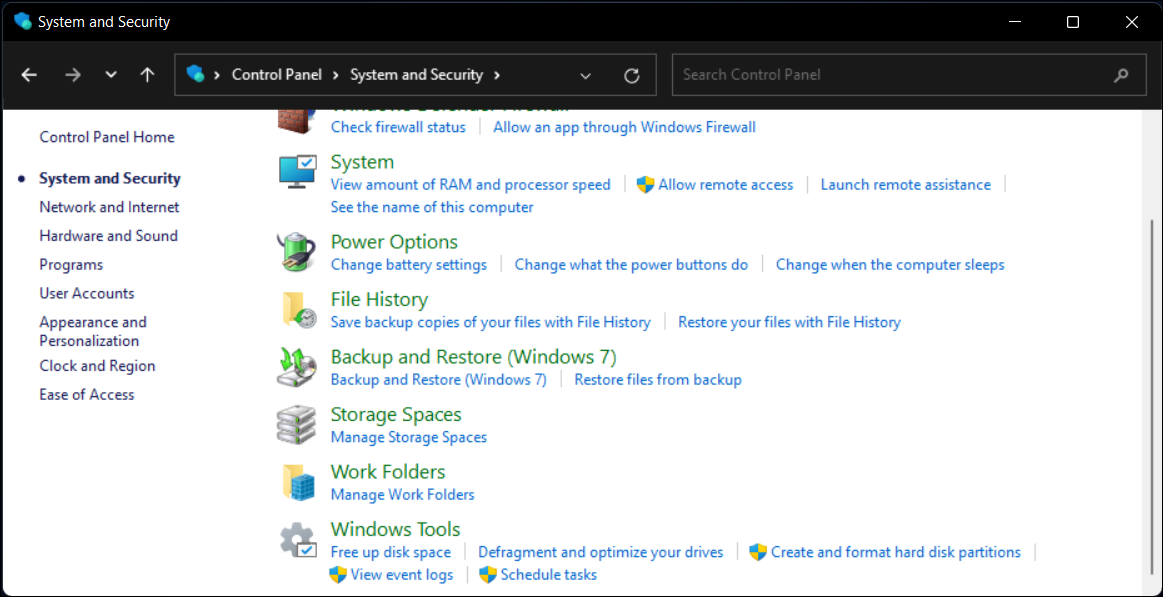 Windows 11 kontrol paneli