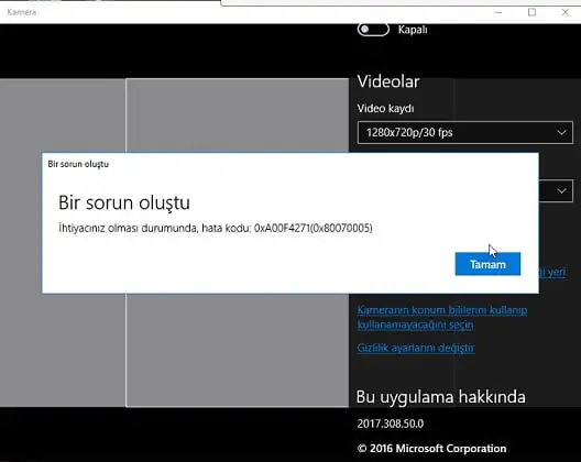 Windows 10'da “Kamerada Bir Sorun Oluştu. Hata kodu: 0xA00F4271” Sorunu ve Çözümü