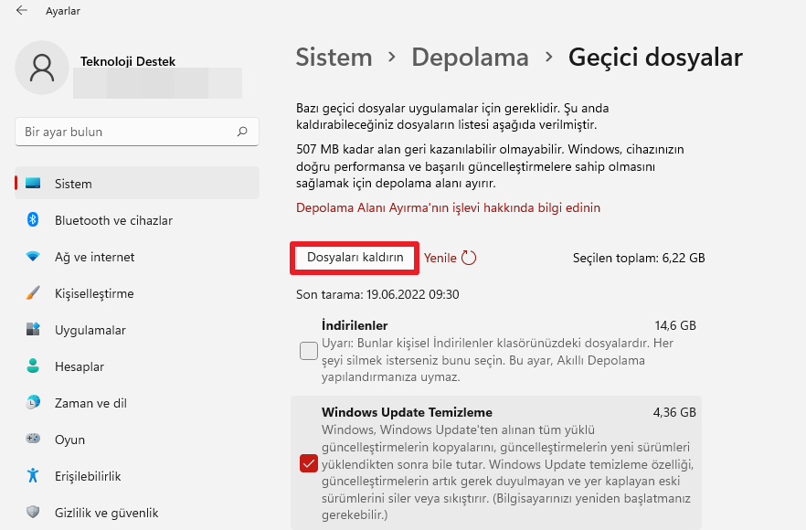 Windows 11'de Önemsiz Dosyalar