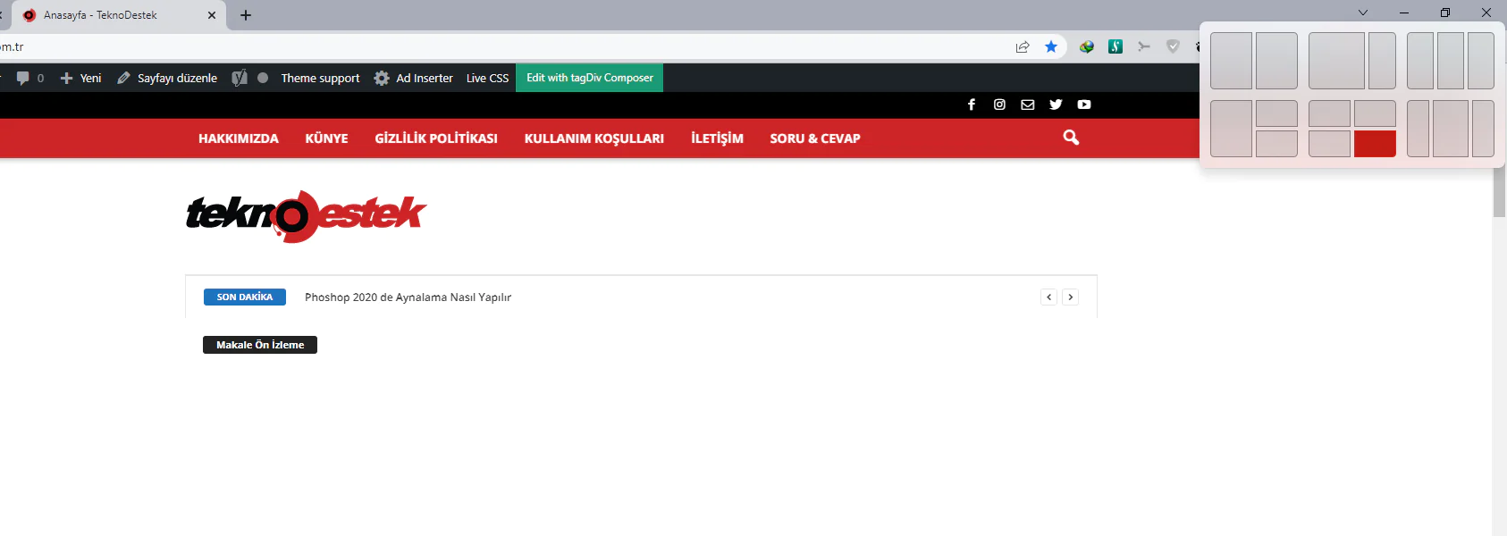 Snap Düzeni ile Bir Ekran Bölme