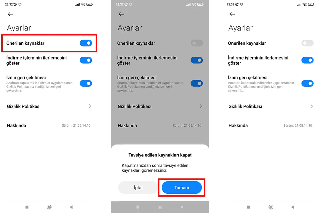 xiaomi, indirilenler, reklam kapatma