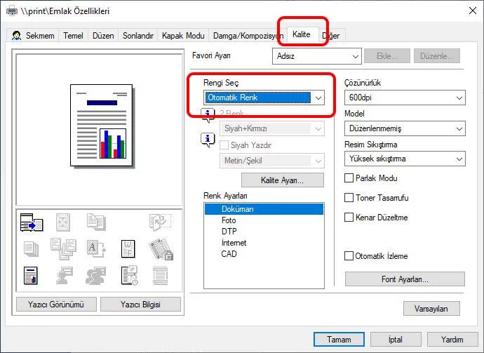 Windows 11 Renkli Çıktı Alamıyorum