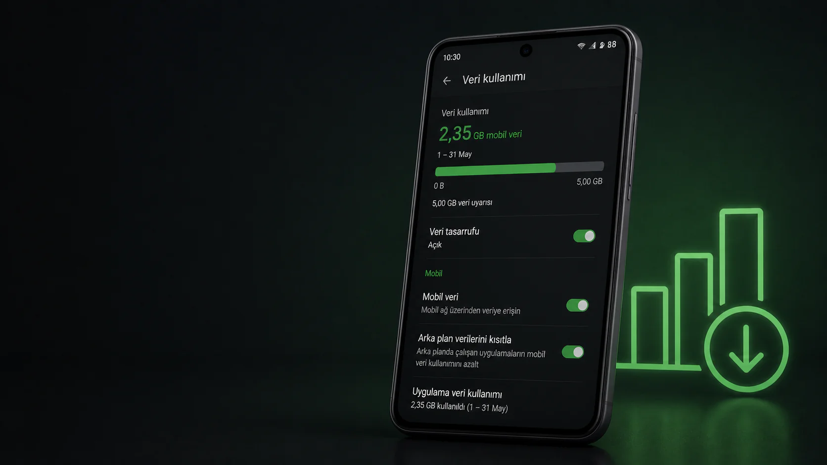 Android veri kullanımı kısıtlama ayarları ekranında arka plan veri sınırlama seçenekleri