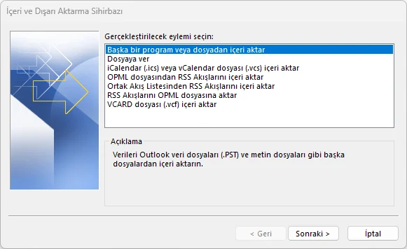 Yandex Mail Kişileri Outlook'a Aktarma