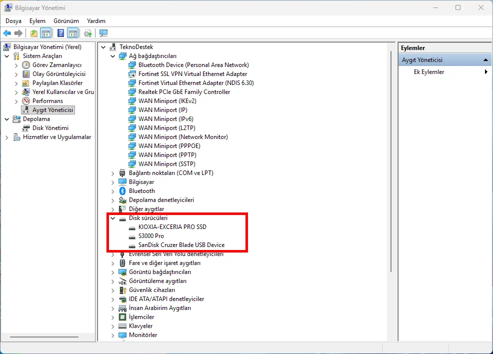 Windows 11 NVMe hızlandırma işlemi sonrası Disk Sürücüleri görünmüyorsa ne yapmalı
