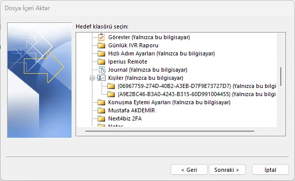 Yandex Mail Kişileri Outlook'a Aktarma