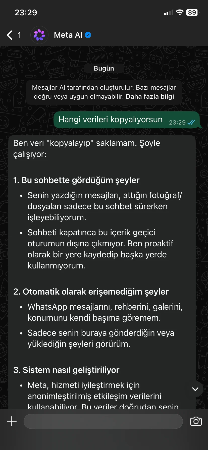 Meta AI ile saklanan verileri sıfırlama