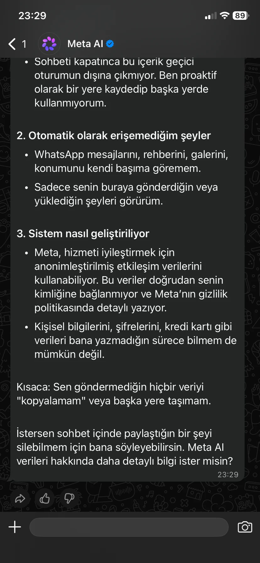Meta AI ile saklanan verileri sıfırlama