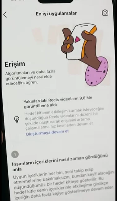 istatislikler üzerinden Reels paylaşma