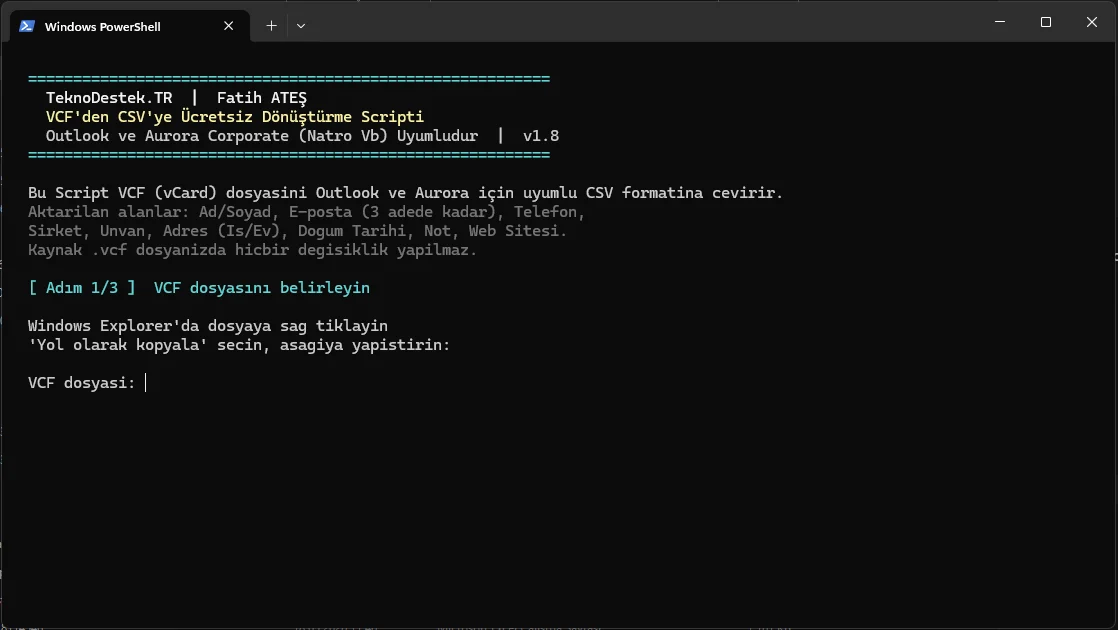 Yandex Mail Kişileri Outlook'a Aktarma