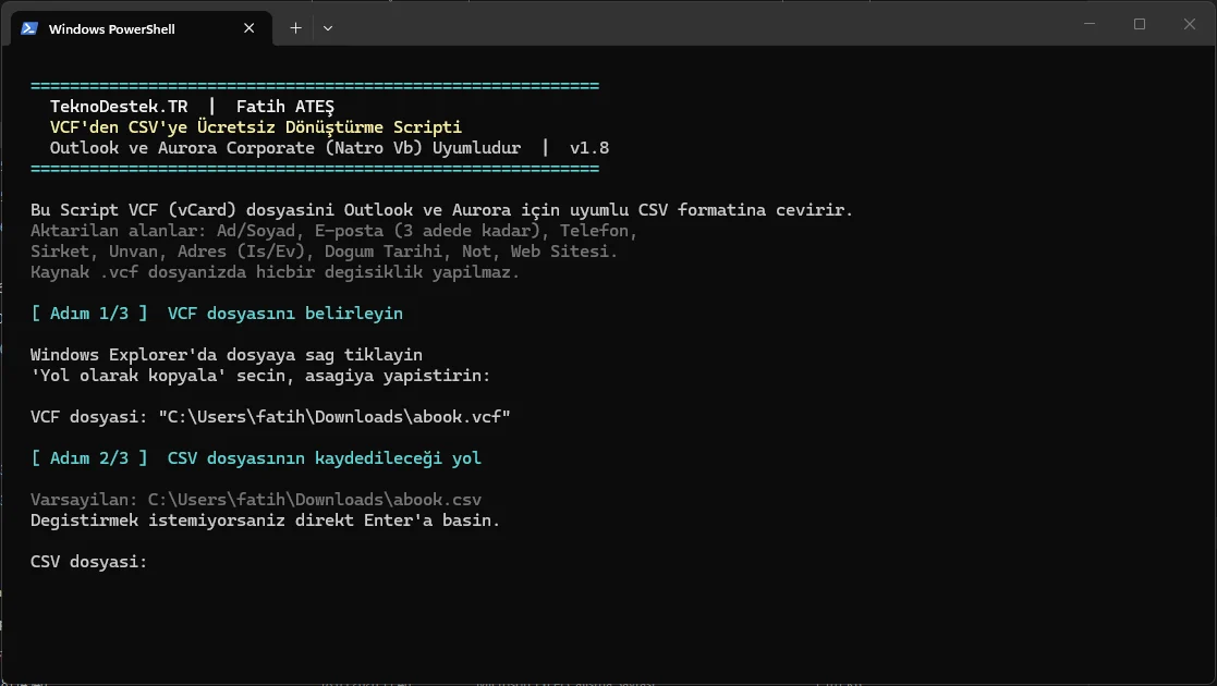Yandex Mail Kişileri Outlook'a Aktarma