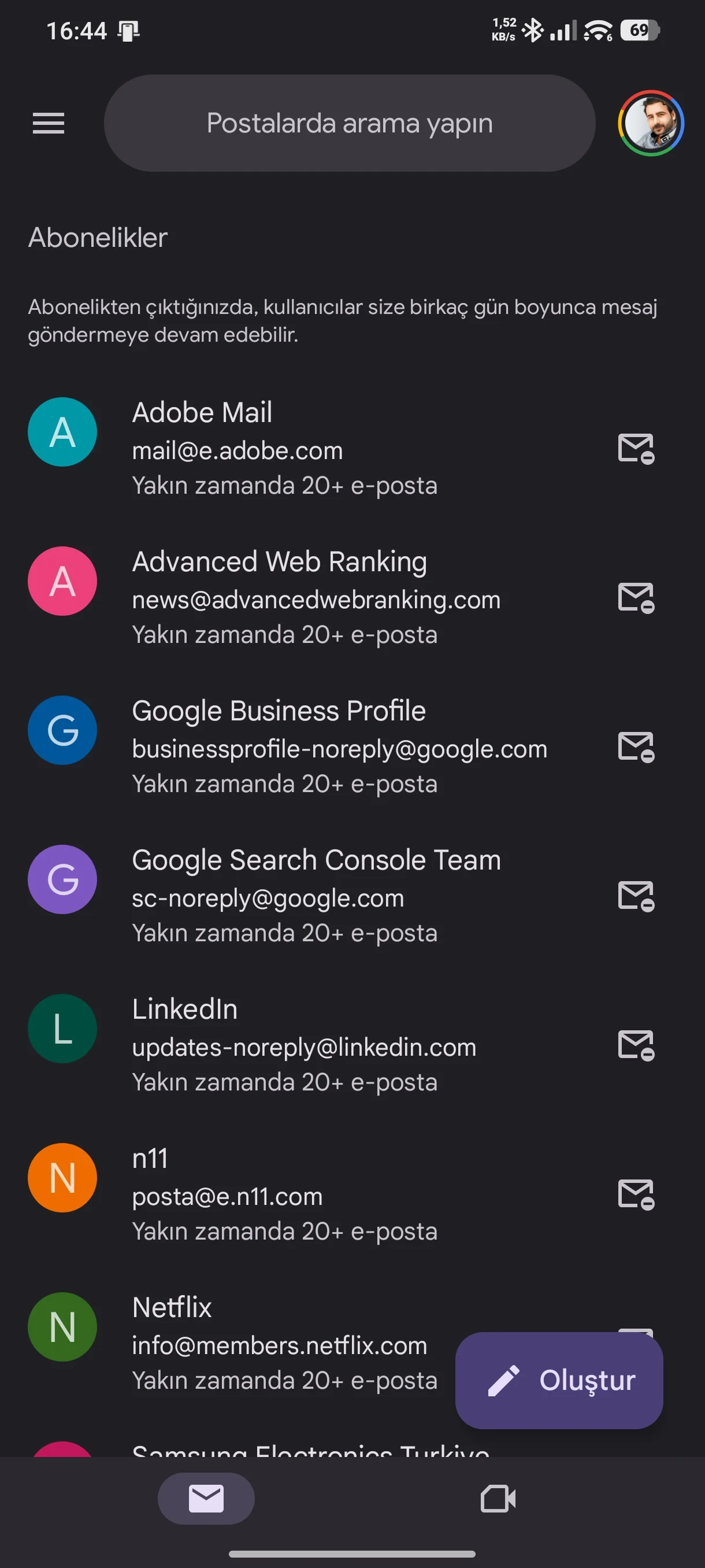 Gmail’de abonelik