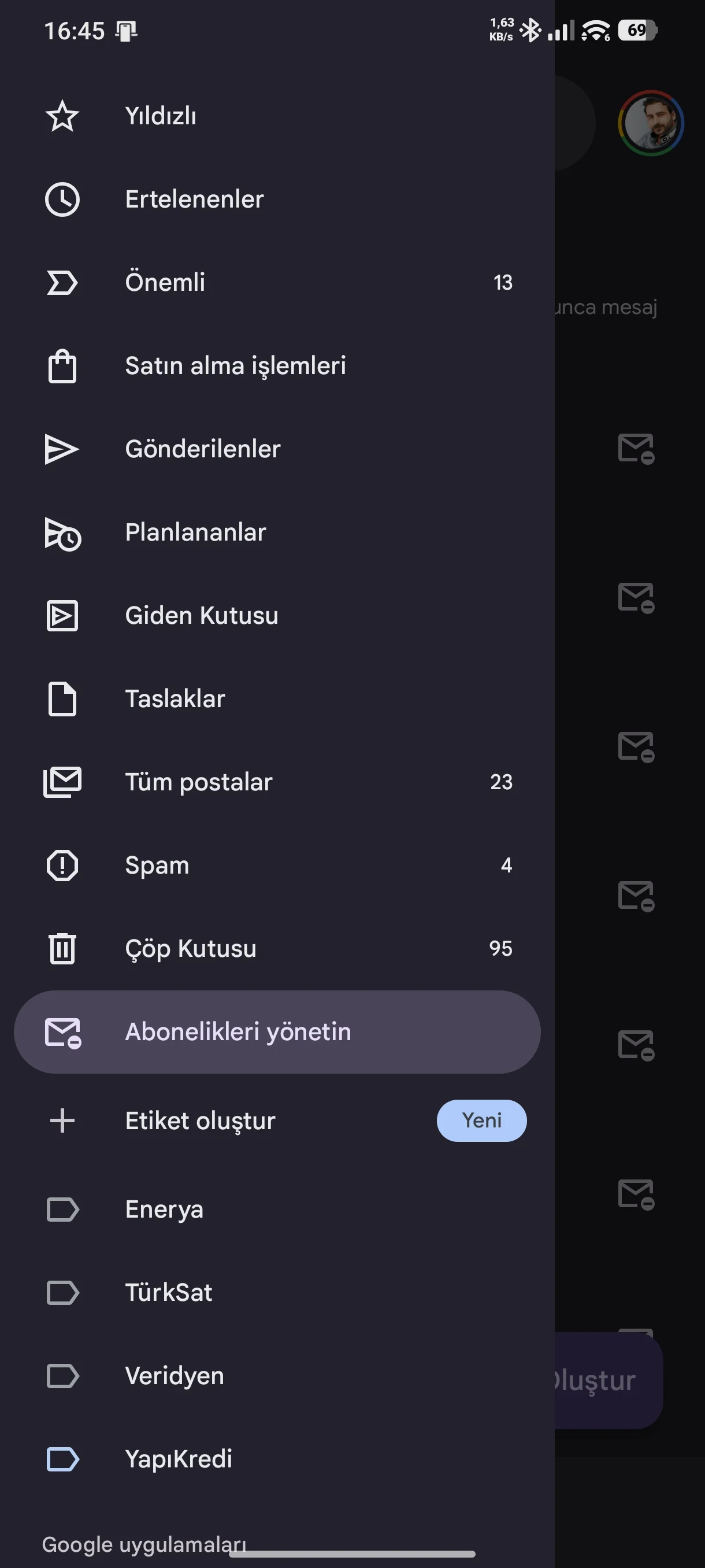 Gmail’de abonelik iptali