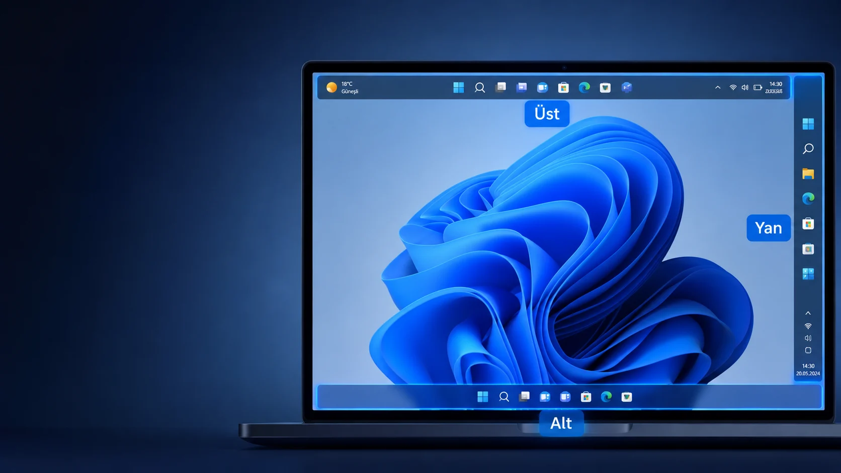 Windows 11 Görev Çubuğunu Taşıma, görev çubuğu konumu üst ve yan ekran ayarları