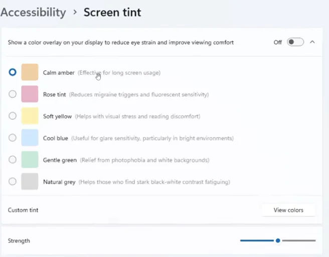Windows 11 Screen Tint (Ekran Tonu) Özelliği Geliyor
