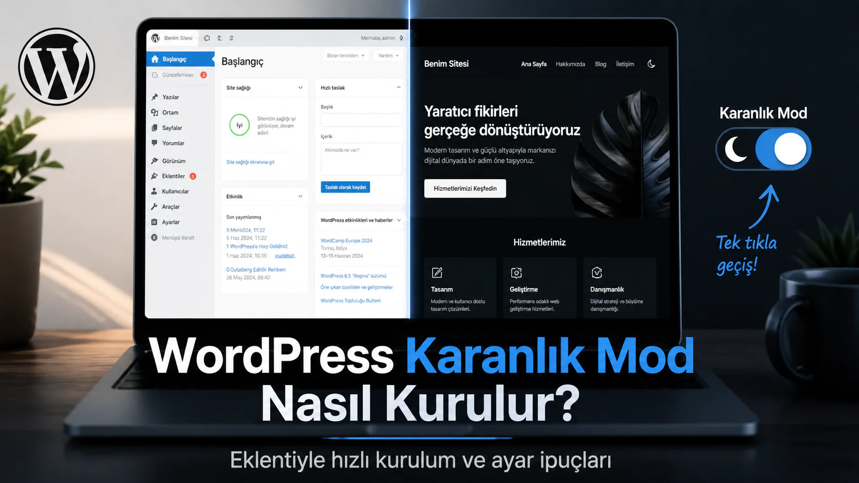 WordPress Karanlık Mod kurulumu için eklenti ayarlarını gösteren WordPress paneli