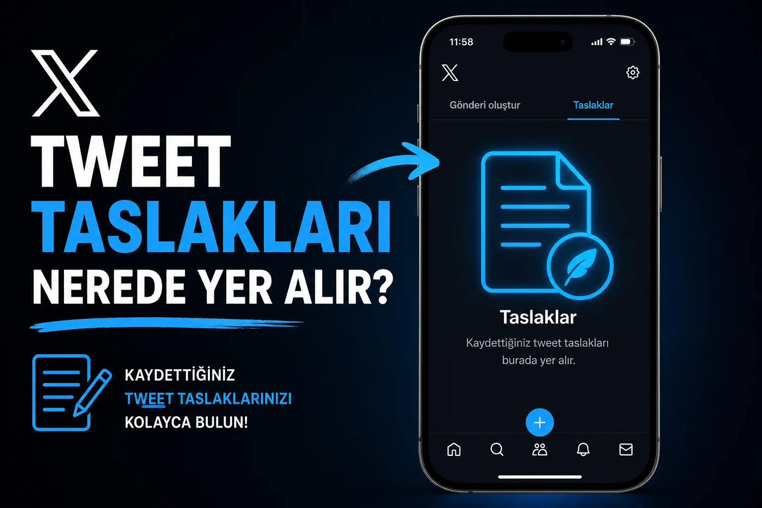 X Tweet Taslakları ekranında kaydedilmiş gönderilerin mobil uygulamada görüntülenmesi