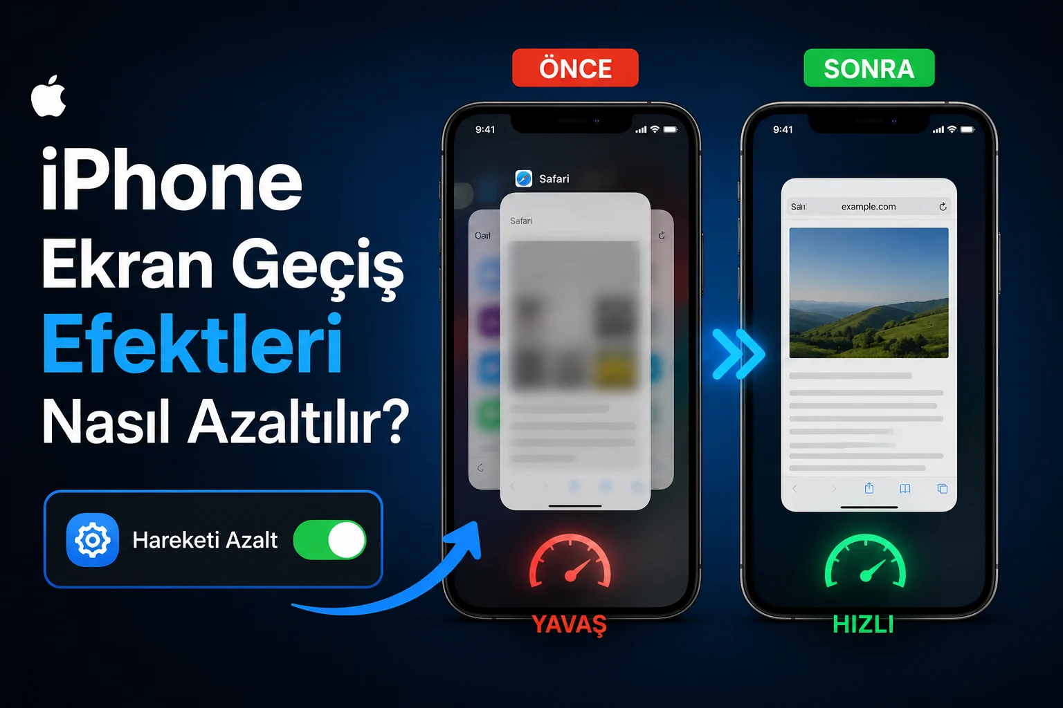 iPhone Ekran Geçiş Efektleri ayarlarında Hareketi Azalt seçeneğinin açılması